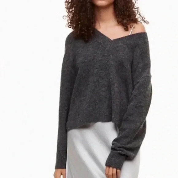 Aritzia Wilfred Free Krause Navy Long Sleeve V-Neck Wool Blend Sweater Size XS - Picture 2 of 8